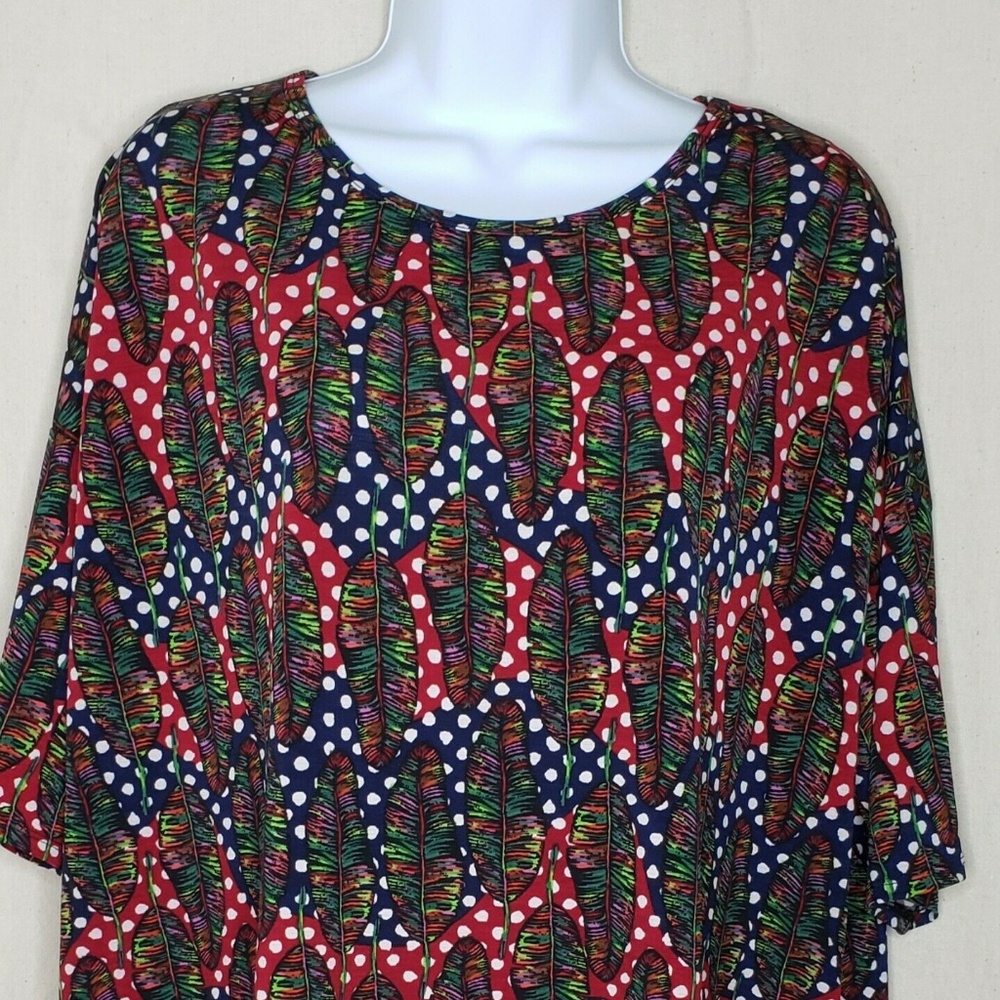 LuLaRoe Womens Sz L Irma Top Navy Red Polka Dot Fe